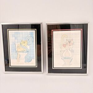 Vintage Suzanne Weber 1978 Funny Satire Bathroom Cat Art‎ Prints